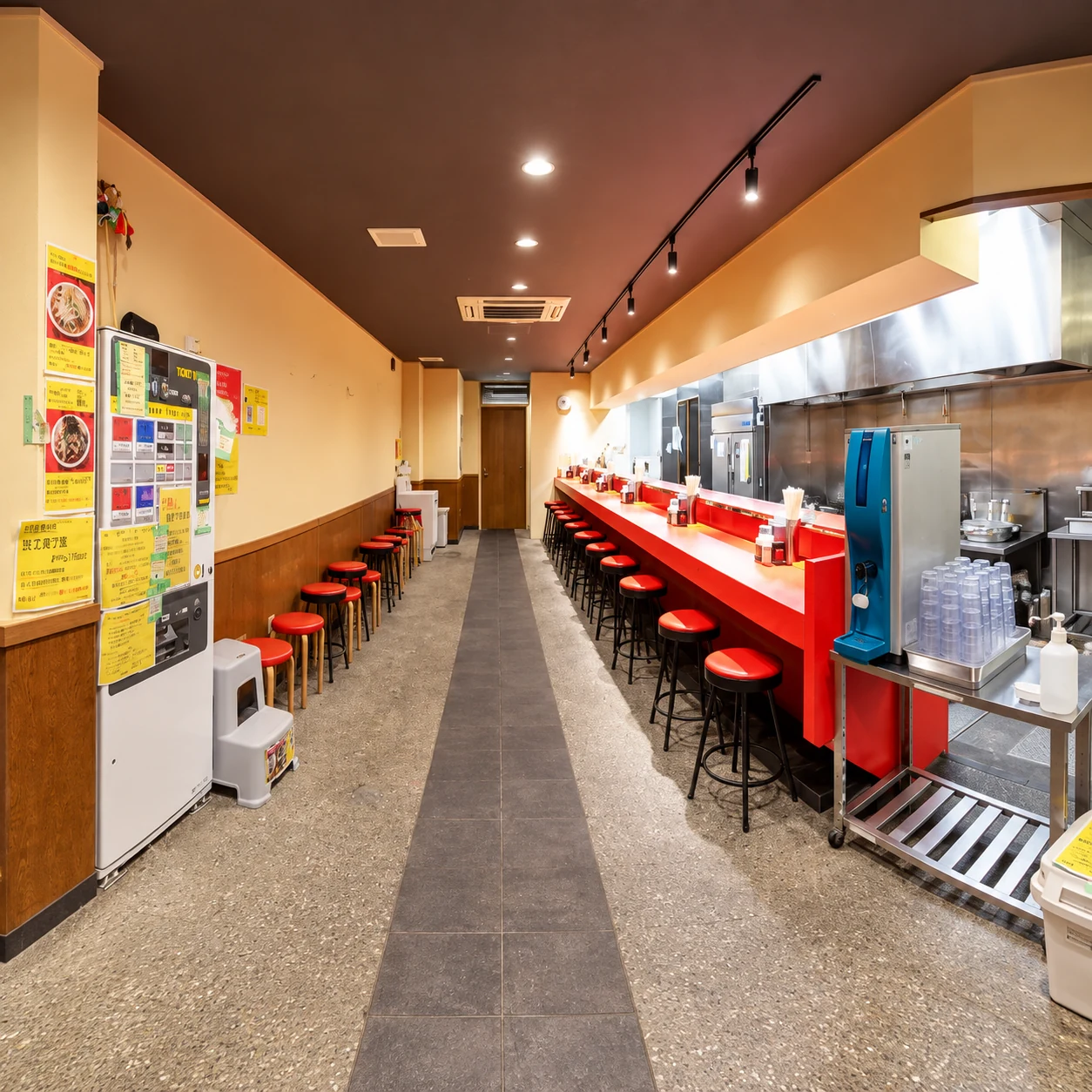 ラーメンみやび 堺宿院店の店内。撮影素材をもとにAIで再構成した編集写真